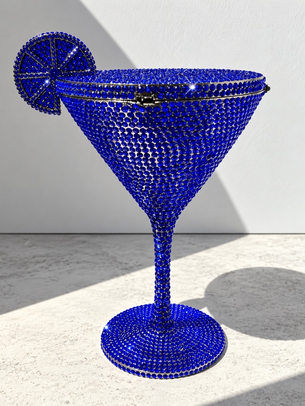 Blue Crystal Martini Clutch with Lemon Accent